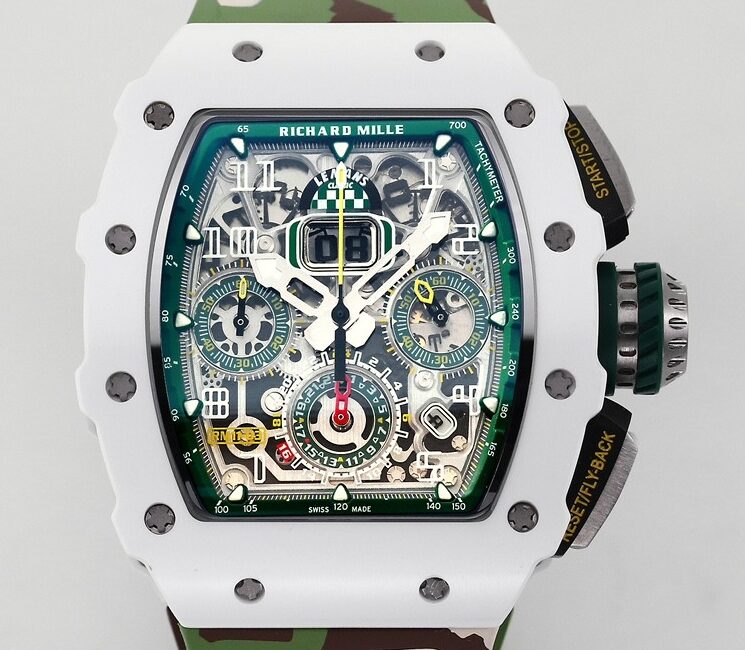 KV Factory Fake Richard Mille RM11 White Ceramic Camouflage Rubber Strap