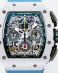 KV Factory Fake Richard Mille RM11 White Ceramic Blue Rubber Strap