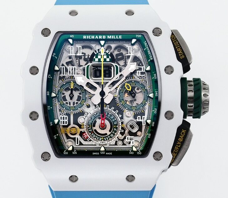 KV Factory Fake Richard Mille RM11 White Ceramic Blue Rubber Strap