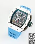 KV Factory Fake Richard Mille RM11 White Ceramic Blue Rubber Strap