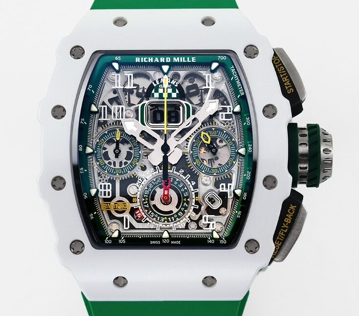 KV Factory Replica Richard Mille RM11 White Ceramic Green Rubber Strap