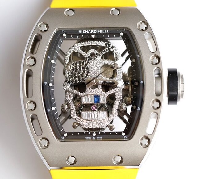 EUR Factory Replica Richard Mille RM052 Diamond Skull Yellow Rubber Strap