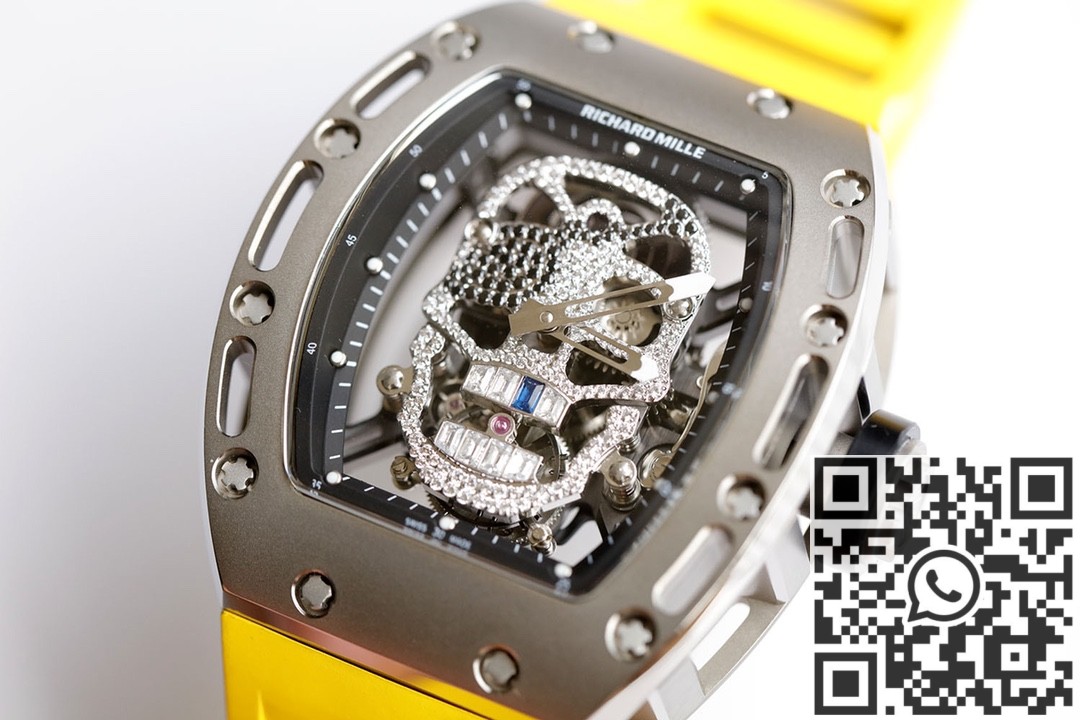 EUR Factory Replica Richard Mille RM052 Diamond Skull Yellow Rubber Strap