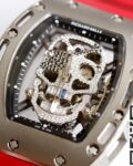 EUR Factory Replica Richard Mille RM052 Diamond Skull Red Rubber Strap Watch