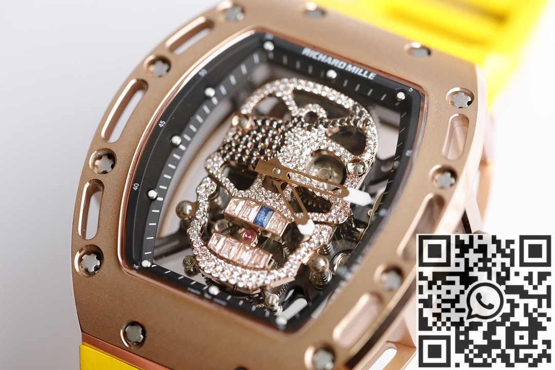 EUR Factory Fake Richard Mille RM052 Rose Gold Case Yellow Rubber Strap