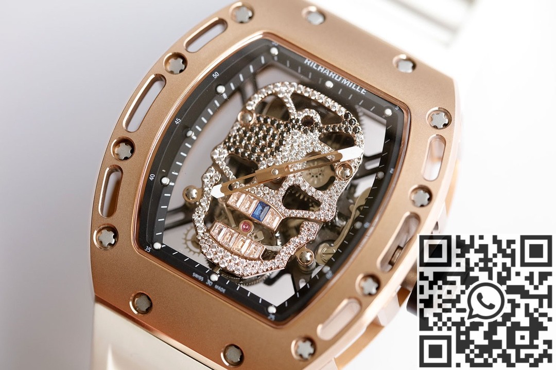 EUR Factory Replica Richard Mille RM052 Rose Gold Case White Rubber Strap