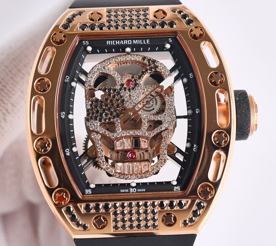 CH Fake Richard Mille RM52 Rose Gold Black Diamond Case