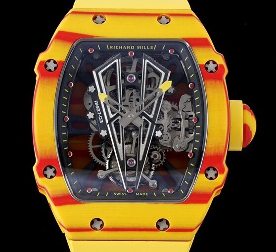 RM Factory Fake Richard Mille RM27-03 Tourbillon Yellow Rubber Strap Watch