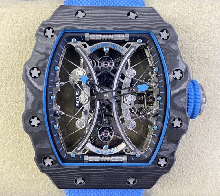 RM Factory Fake Richard Mille RM53-01 Tourbillon Blue Nylon Strap Watches