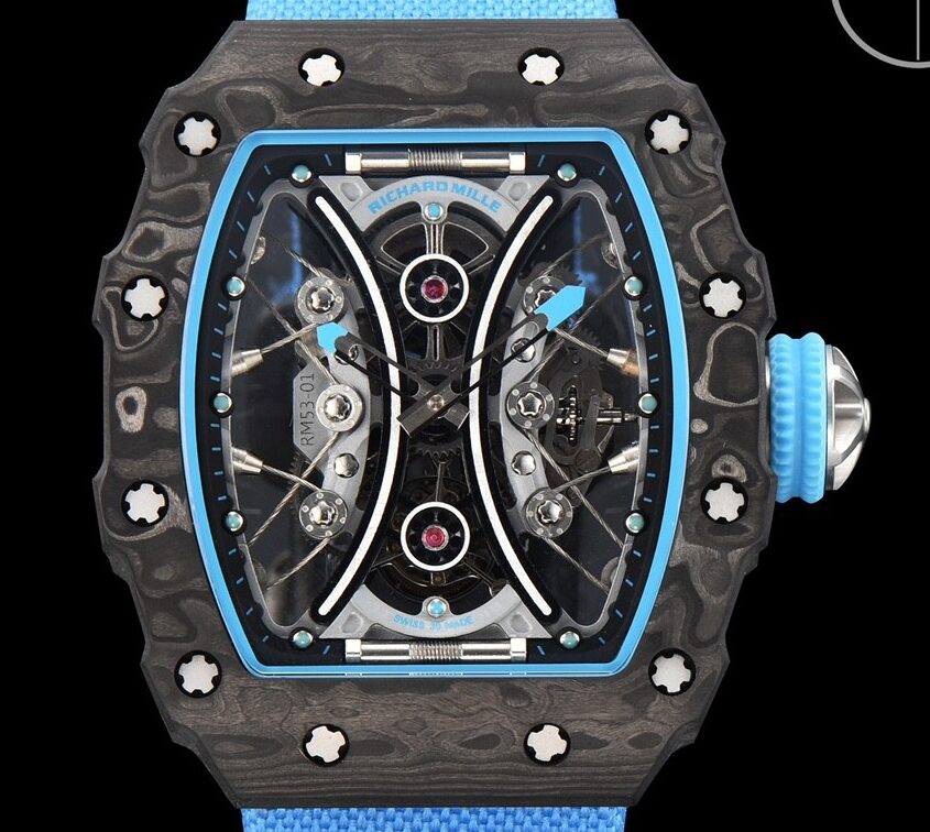 YS Factory Fake Richard Mille RM53-01 Tourbillon Blue Nylon Strap Watches