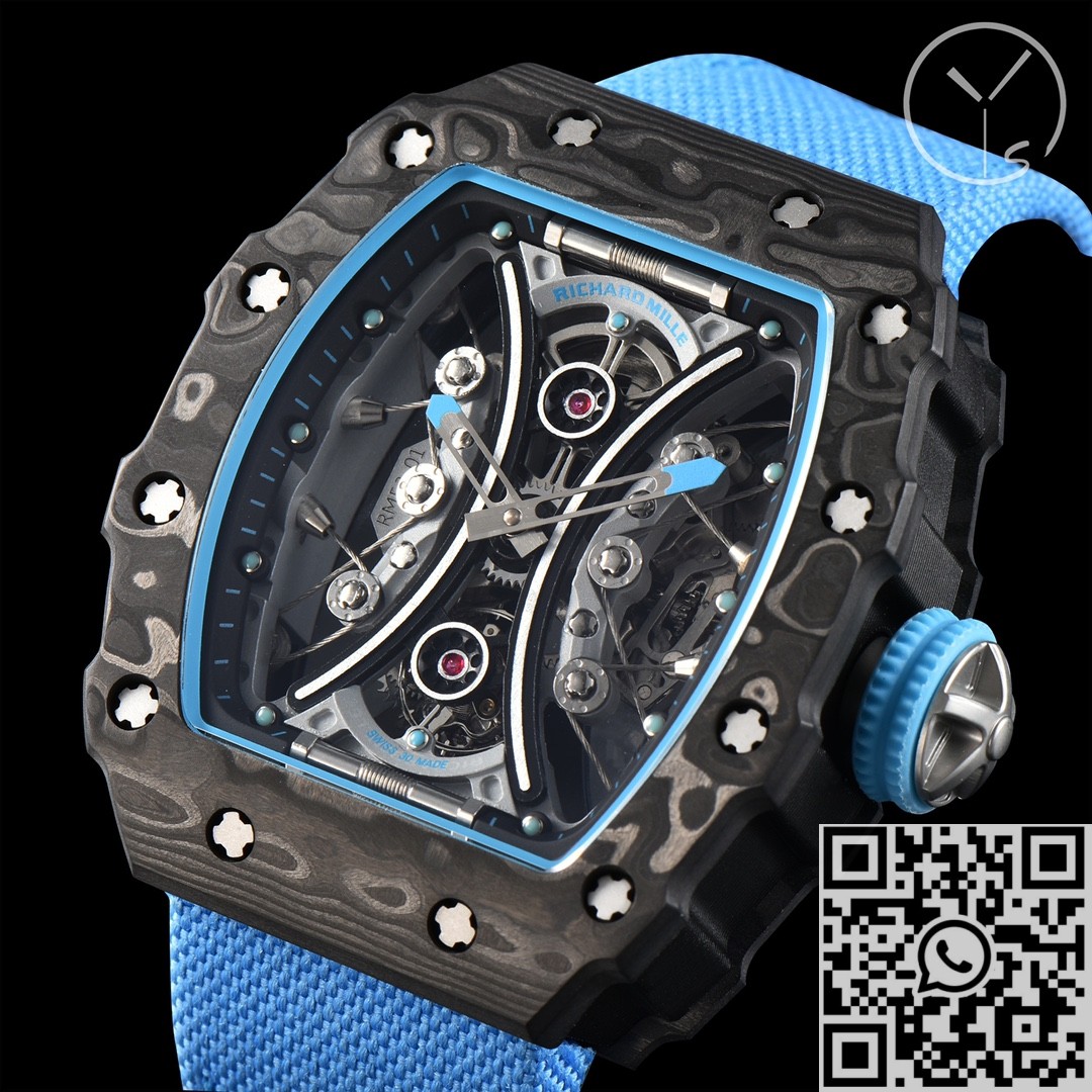 YS Factory Fake Richard Mille RM53-01 Tourbillon Blue Nylon Strap Watches