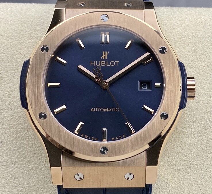 HB Factory Fake Hublot Classic Fusion 511.OX.7180.LR 18K Gold Blue Dial Watch