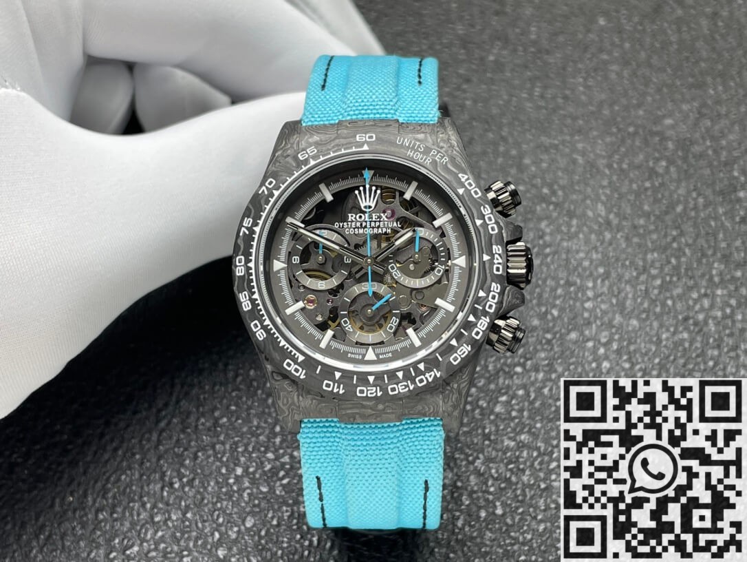 Custom Rolex Replica Daytona DIW Carbon Fiber Case Light Blue