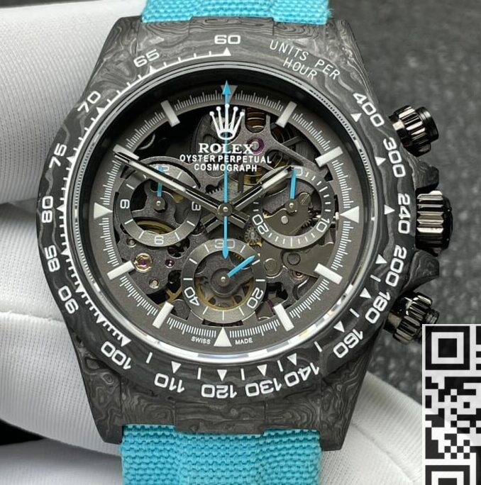 Custom Rolex Replica Daytona DIW Carbon Fiber Case Light Blue