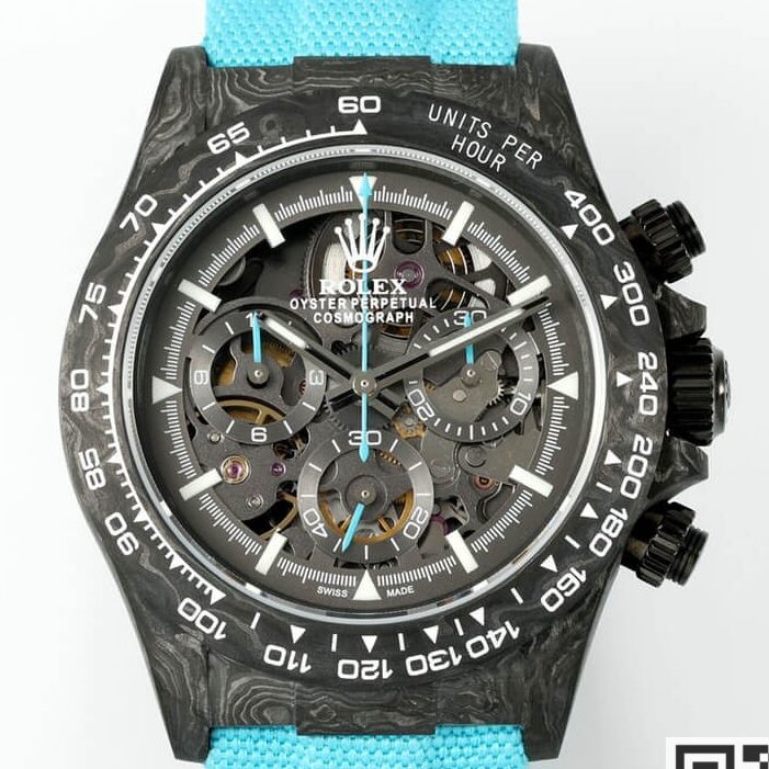 DIW Custom Hollow Daytona Rolex Black Dial Blue Strap