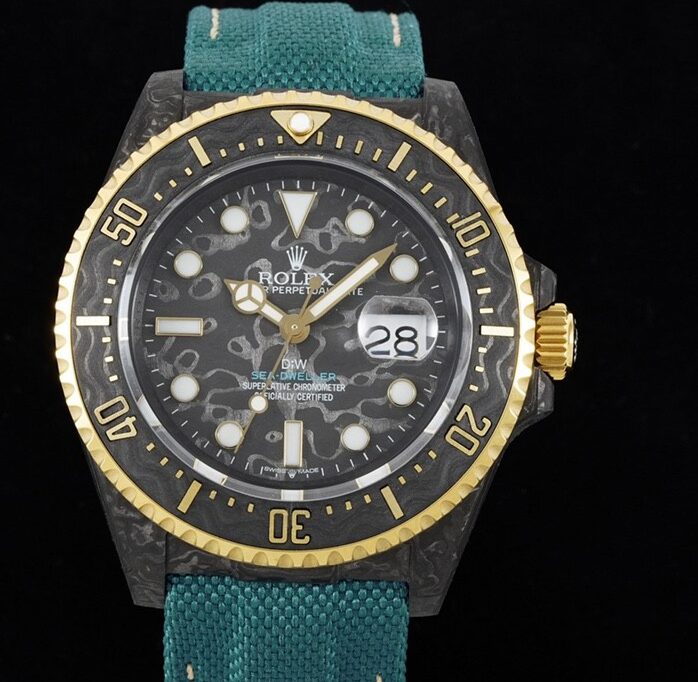 DIW Custom Rolex Fake Sea-Dweller Carbon Fiber Case Gold Bezel – A Fusion of Luxury and Innovation