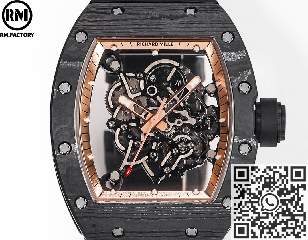 RM Factory Fake Richard Mille RM055: The Exquisite Gold Bezel Carbon Fiber Case